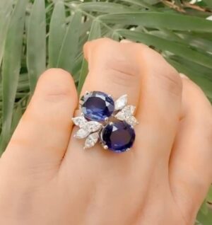 Tanzanite D Block Ring with Natural Diamonds